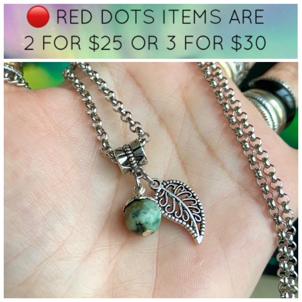 🔴Stainless steel chain turquoise leaf charm